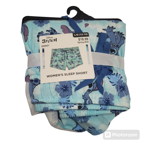 * Disney Large lilo & stich  Womens sleep shorts raw hemline blue - Picture 2 of 6